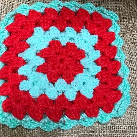 Vintage Crochet Hot Pads: Handmade Colorful Square Trivets, Set of 3 - Picture 4 of 9
